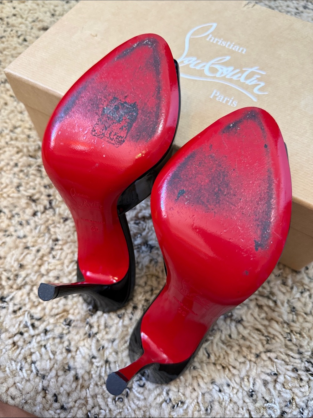 Christian Louboutin Me Dolly Black Patent Peep-Toe Slide Mules - Picture 6 of 8